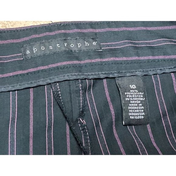 WIDE LEG STRIPED PANTS SZ 10 BLACK PINK PINSTRIPE WORKWEAR APOSTROPHE WOMENS - Picture 5 of 5